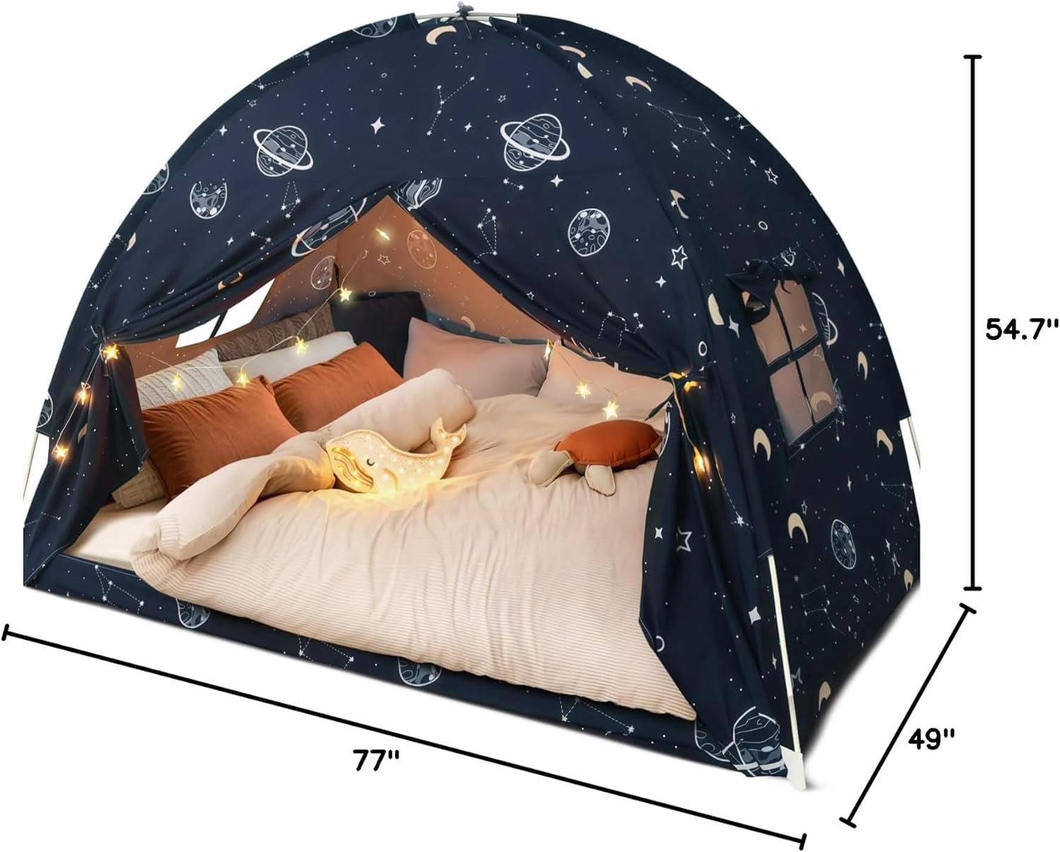 Full Size Bed Canopy Tent, Galaxy Space Kid Bed Tent, Bed Tents Full Boy Floor Privacy Sleeping Tent for Toddler Birthday Toy House Gift