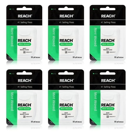 Reach Mint Waxed Dental Floss, 55 Yards (50.2 m), #1 Selling Waxed Floss, Smooth Glide for Easy Cleaning Between Teeth (Pack of 6)