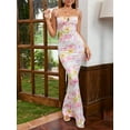 thumbnail image 5 of Women'S Summer Floral Bodycon Maxi Dress Spaghetti Strap Sleeveless Bohemian Maxi Dress White Pink Yellow XL, 5 of 8