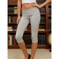 thumbnail image 4 of Pantalones capri de mujer de tiro bajo con cintura plegable, color liso, corte ajustado y estilo cropped., 4 of 9