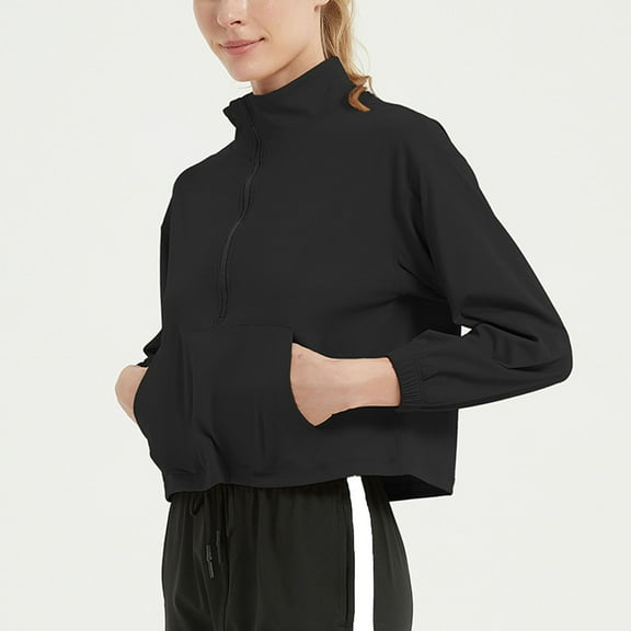 Sevevn Long Sleeve Tops for Women Women's New Fashion Casual Half Cardigan Stand Collar Long Sleeve Yoga Clothes Quick Dry Clothes Training Running Sports Tops Gift for Adults