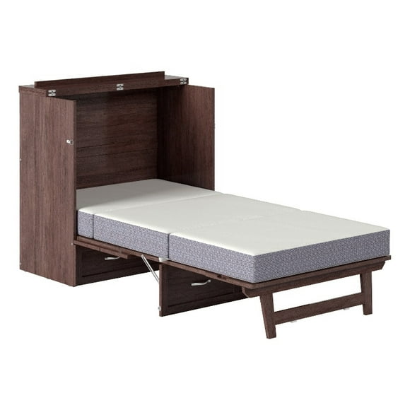 Northfield Twin XL Solid Wood Modern Murphy Bed Chest with Mattress Burnt Amber