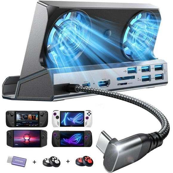 LISEN 10-IN-1 Docking Station for Steam Deck OLED&ROG Ally X&Legion Go, Dual Cooling Fan 5 USB Ports and 4K@60Hz, 100W Charging Port Support ROG Ally 30W M