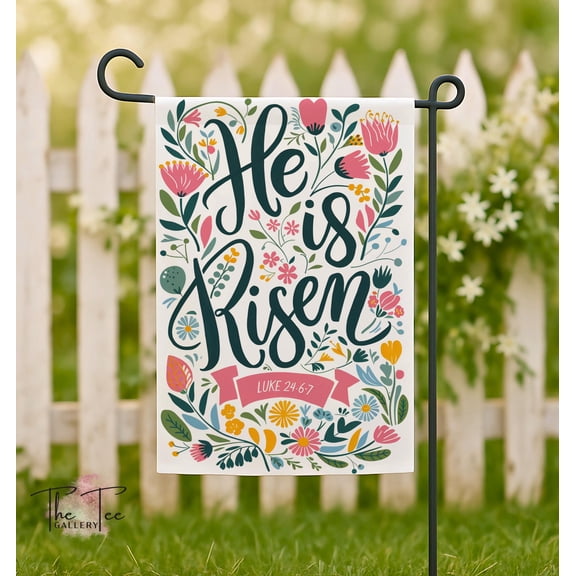 FLAGY He Is Risen Garden Flag, Floral Christian Easter Yard Sign, Religious Jesus Welcome Porch Decor