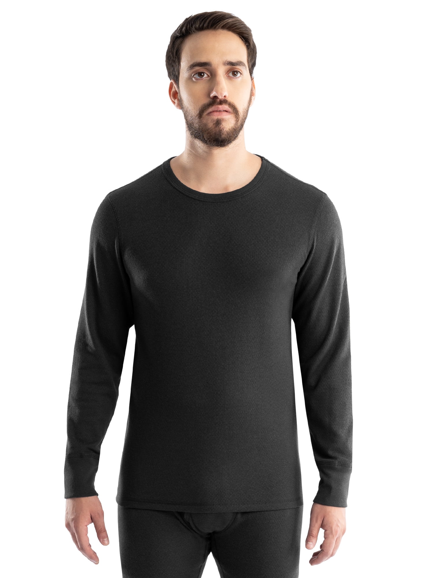(3 pack) Realtree Men's Cotton Base Layer Thermal Shirt, Black, L