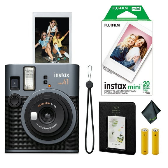 FujiFilm Instax Mini 41 Instant Film Camera Bundle With Fuji Instax-Instant-mini Film Value Pack (20 Sheets)   Photo Album – 64 Pockets   Microfiber Cleaning Cloth