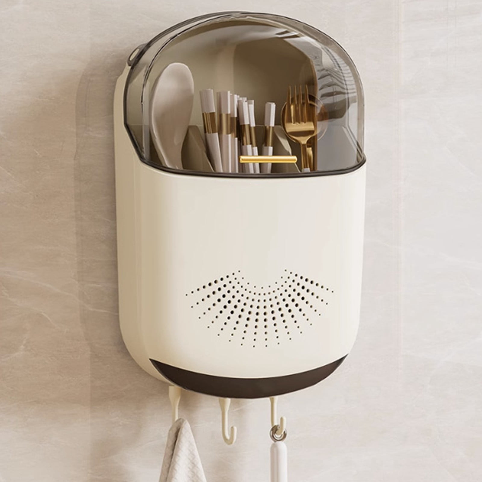 Kitchen Cutlery Drainer, Wall-Mounted Kitchen Utensil Holder, Kitchen Cutlery Storage Box, Chopstick Holder with Lid, Hanging Kitchen Utensil Holder for Spoons and Chopsticks Or