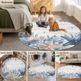 thumbnail image 6 of Coastal Round Living Room Rugs 8 ft, Ocean Blue Beige Starfish Shells Leaves Grey Wooden Washable Large Area Rug with Non-Slip Sturdy Edge Binding Round Carpet for Dining Room Kitchen Office, 6 of 9