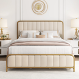 Homfa Queen Size 4 Storage Drawers Bed, Gold Platform Bed Frame with Tufted Upholstered Headboard, Beige - Walmart.com