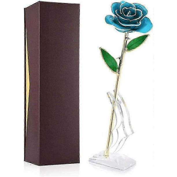 Forever Rose, 24K Gold Foil Eternal Rose with Display Stand in Box Silver Artificial Rose Flowers for Mom, Lover, Women Thanksgiving Day, Christmas, B