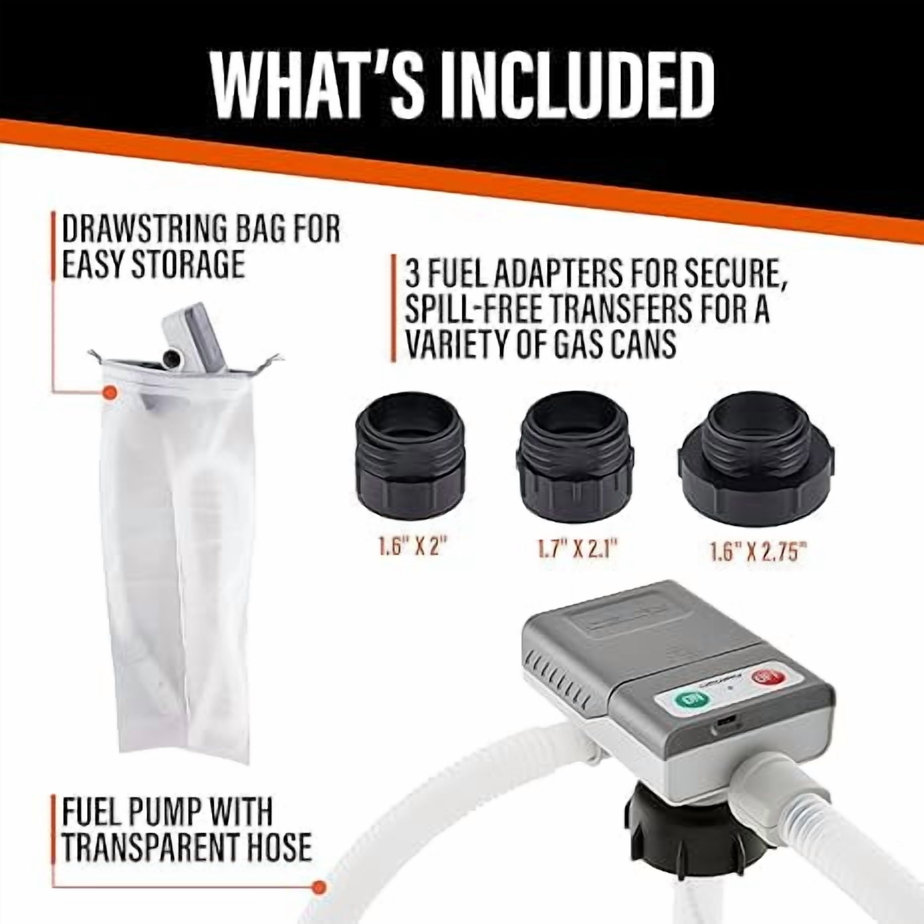 Deway Fuel Transfer Pump, Battery Powered, 51" Hose with 2.4GPM Basic Clip-On Nozzle & 3 Adapters