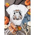 thumbnail image 1 of Halloween T-Shirt Women's Top Loose Round Neck Pure Cotton T-Shirt With Cute Ghost And Pumpkin Print, Retro Style, Daily Casual, Stylishly Versatile, Vacation Clothing., 1 of 6