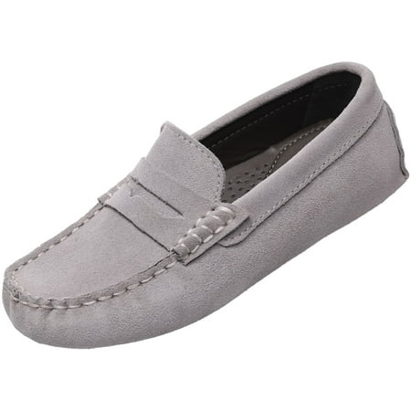 

rismart Kids Penny Loafers for Boys Girls Slip on School Casual Flat Boat Shoes Grey 9 Toddler