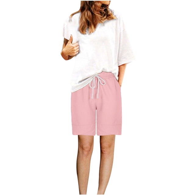 Yanlir Summer Shorts for Women's Fashion Solid Color Three Way Pants With Drawstring Shorts Lightweight Quick Dry Cargo Shorts