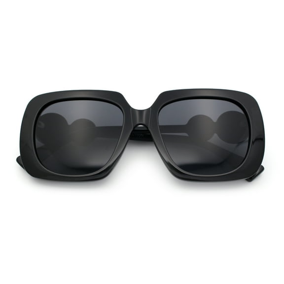 Womens Thick Rectangle Star Stud Jewel Trim Arm Diva Sunglasses All Black