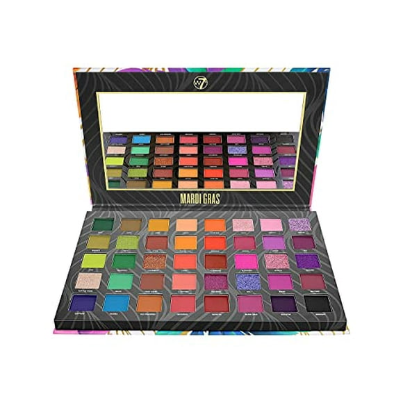 W7 Mardi gras Pressed Pigment Palette - 40 High Impact Party colors - Flawless Long-Lasting Bold Makeup