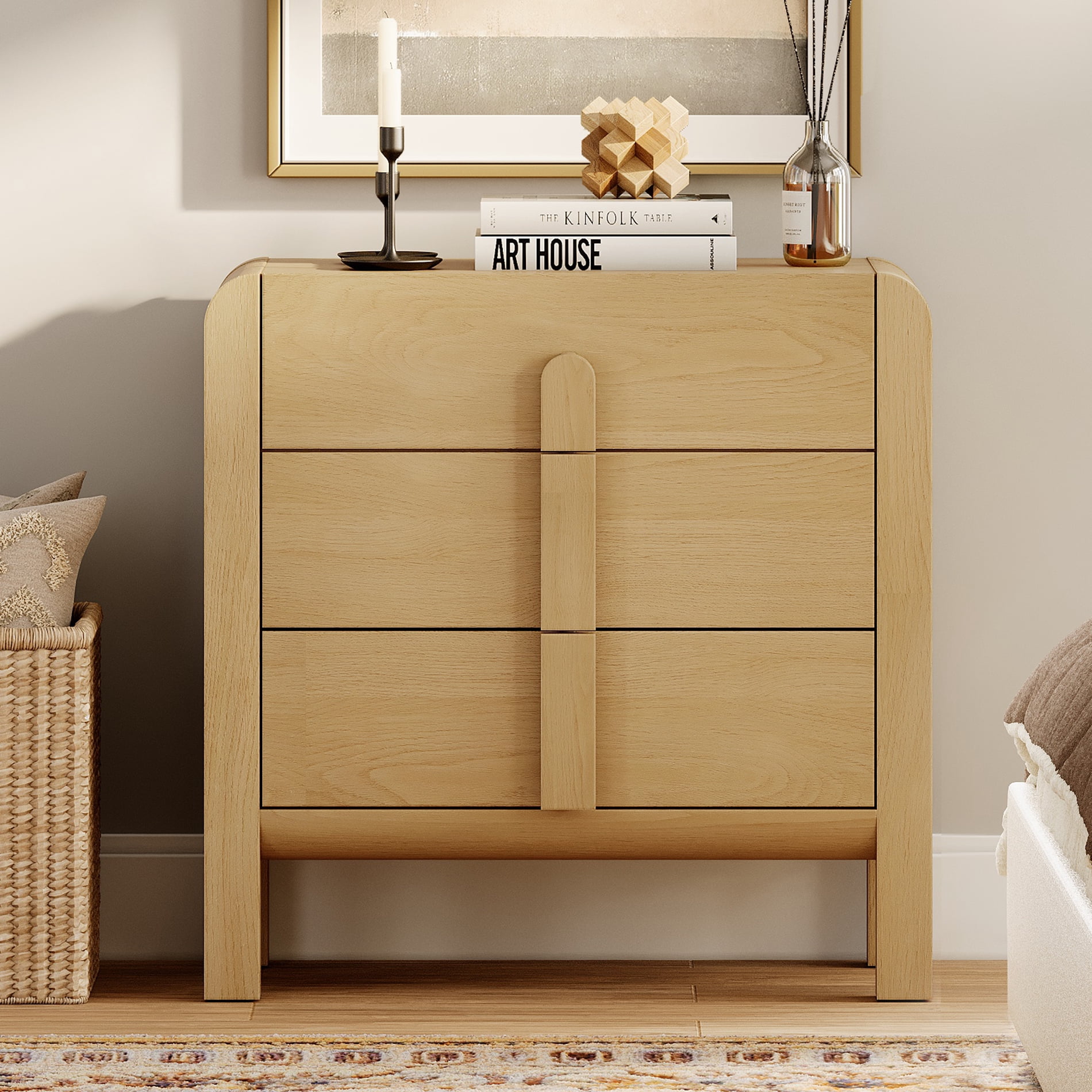 Modern Wood 3-Drawer Dresser with Curved Profile Design, Mid Century Dresser Organizer Storage for Bedroom,Living room, Entryway