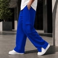 thumbnail image 5 of Gtoiithly Mens Solid Cargo Jogger Pants, Elastic Drawstring Waist Loose Wide Leg Sweatpants, Multi Pocket Casual Street Fashion Long Trousers Blue XL, 5 of 8