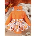 thumbnail image 3 of Michellecmm Baby Girl 2Pcs Thanksgiving Outfits Long Sleeve Pumpkin Turkey Print Romper with Headband Set Infant Clothes, 3 of 9