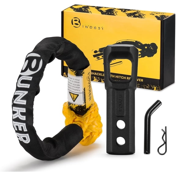 Soft Shackle Hitch Mount Kit, 2 Inch Hitch Receiver with Locking Pin + 33,000lbs Synthetic Soft Shackle Rope, Towing for Offroad 4x4 , SUV, ATV, UTV