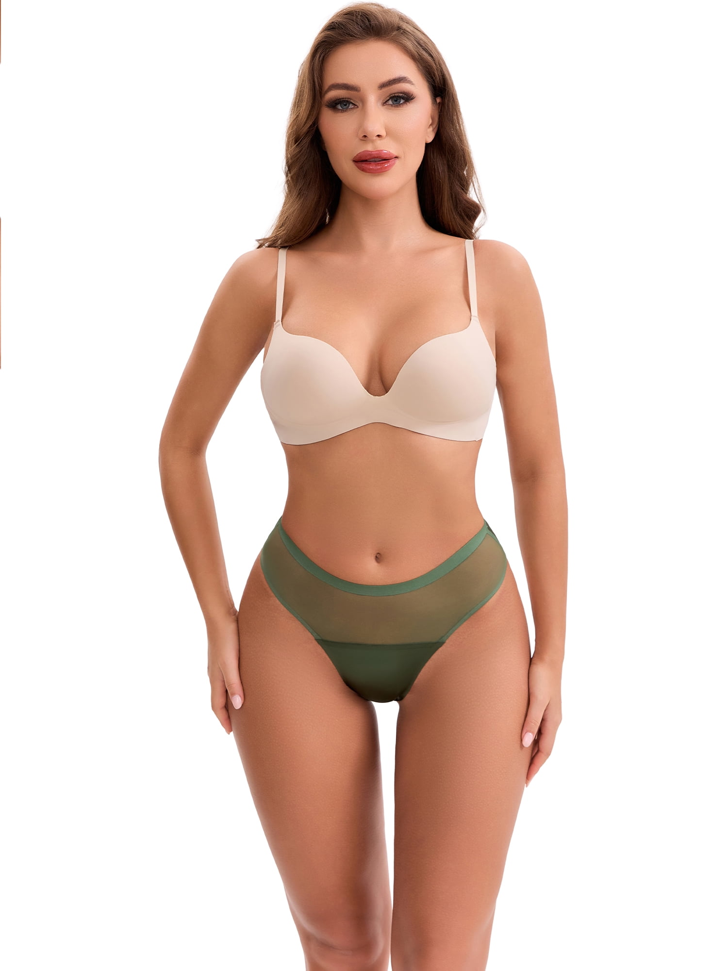 DARING DIVA Women's Ice Silk Mid Waisted Underwear Seamless Briefs M Green