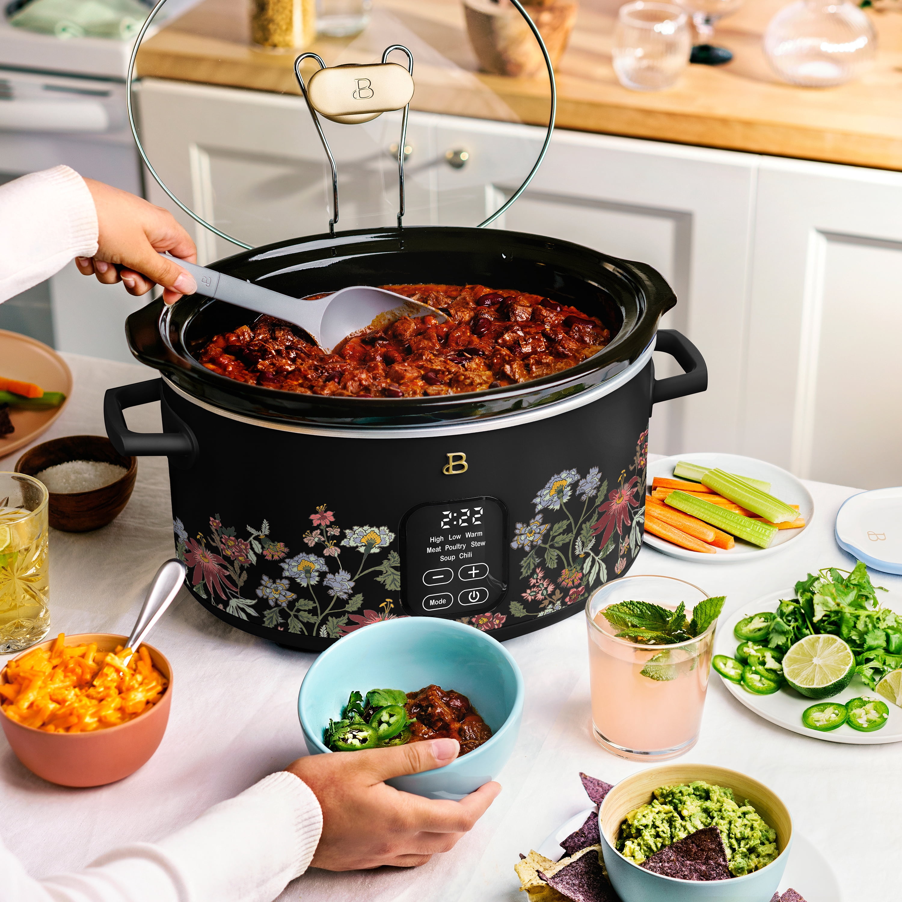 Beautiful 6 Qt Programmable Slow Cooker, Wildflower Black Sesame by Drew Barrymore