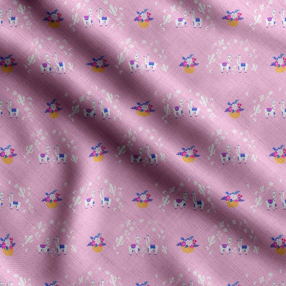 Soimoi Llama Alpaca Print,Cotton Cambric, Quilting Fabric Sold by The Yard 42 Inch Wide, Medium Weight Cotton Fabric, SewingSupplies,Rose Pink
