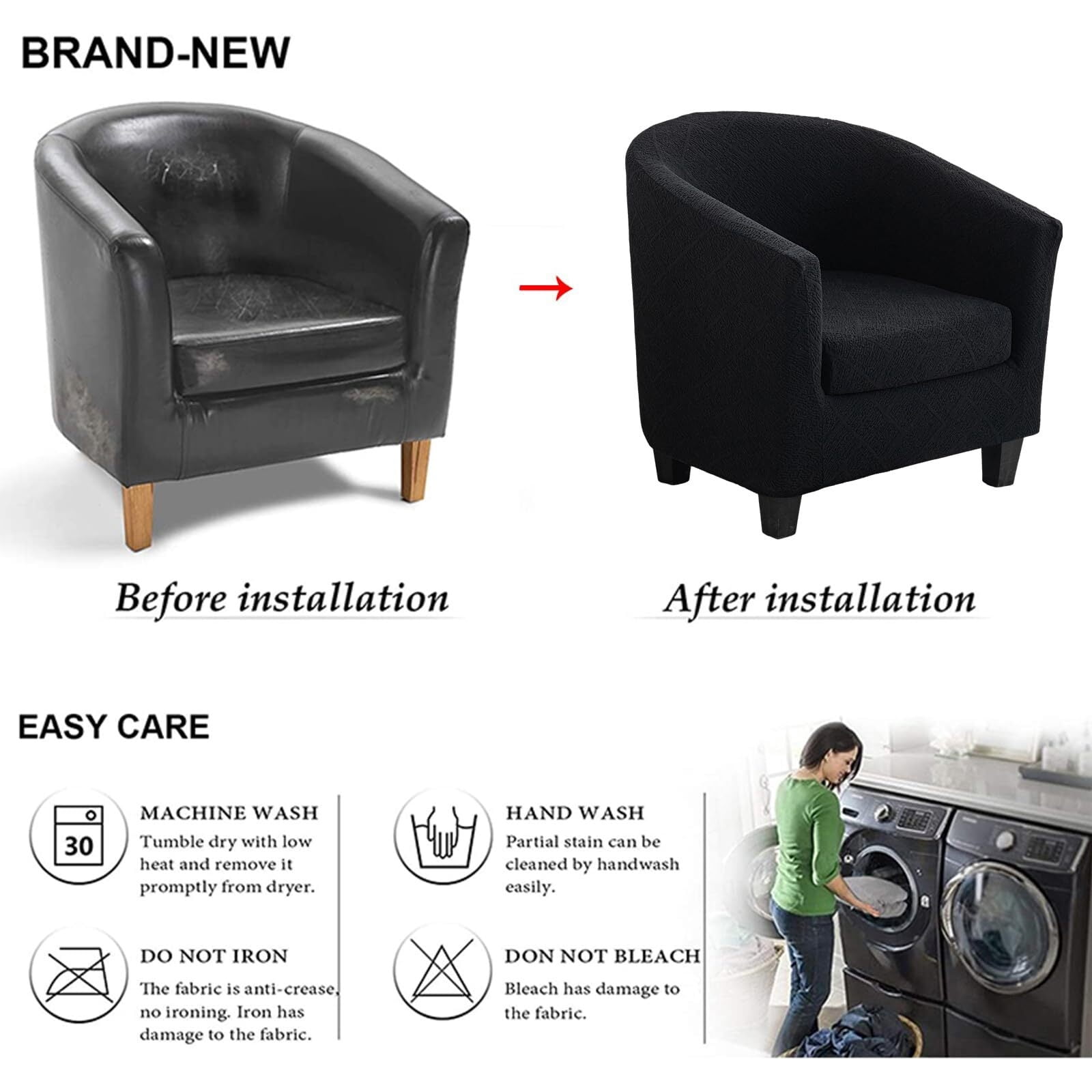 LKJYER Club Chair Slipcover 2-Piece Stretch Barrel Chair Slipcovers Tub Chair Slipcovers Soft Spandex Armchair Covers Swivel Chair Cover Sofa Cover Furniture Protector for Living Room