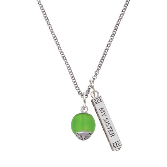 Delight Jewelry 12mm Lime Green - Roller Spinner with Silvertone Lining Glass Spinner Silvertone Always My Sister Bar Charm Necklace, 23"