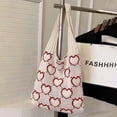 thumbnail image 1 of Bolso de mano de ganchillo para mujer, bolso de hombro diario versátil con patrón de corazón de gran capacidad, 1 of 7