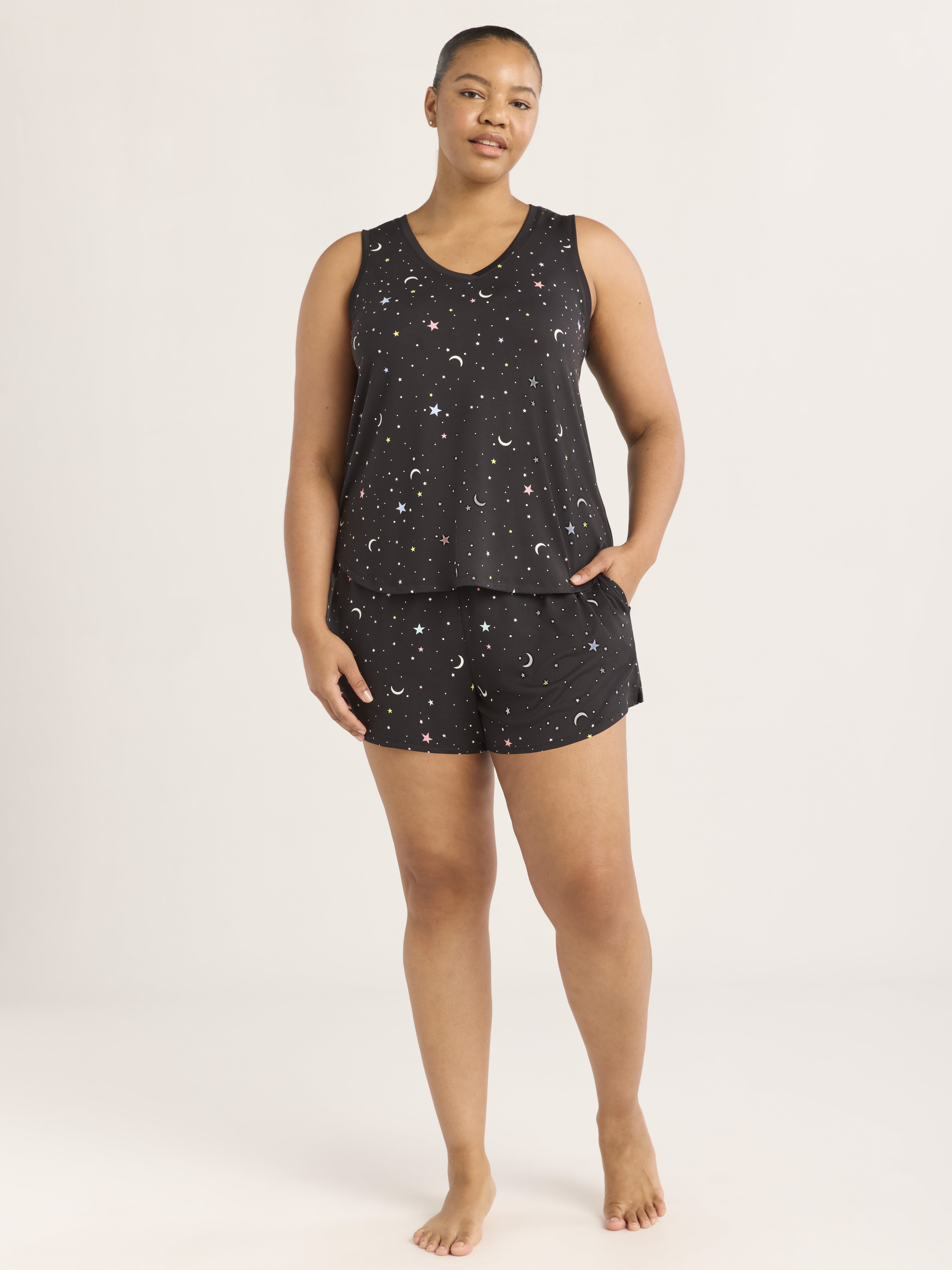 Joyspun Women's Printed Tank Top and Shorts Pajama Set, 2-Piece, Sizes XS-3X