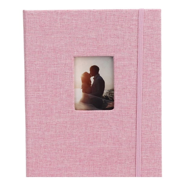 Mini 3in Photo Album Cotton Hemp Woven Shell 208 Pocket Decorative Picture Album for Ticket Card Pink