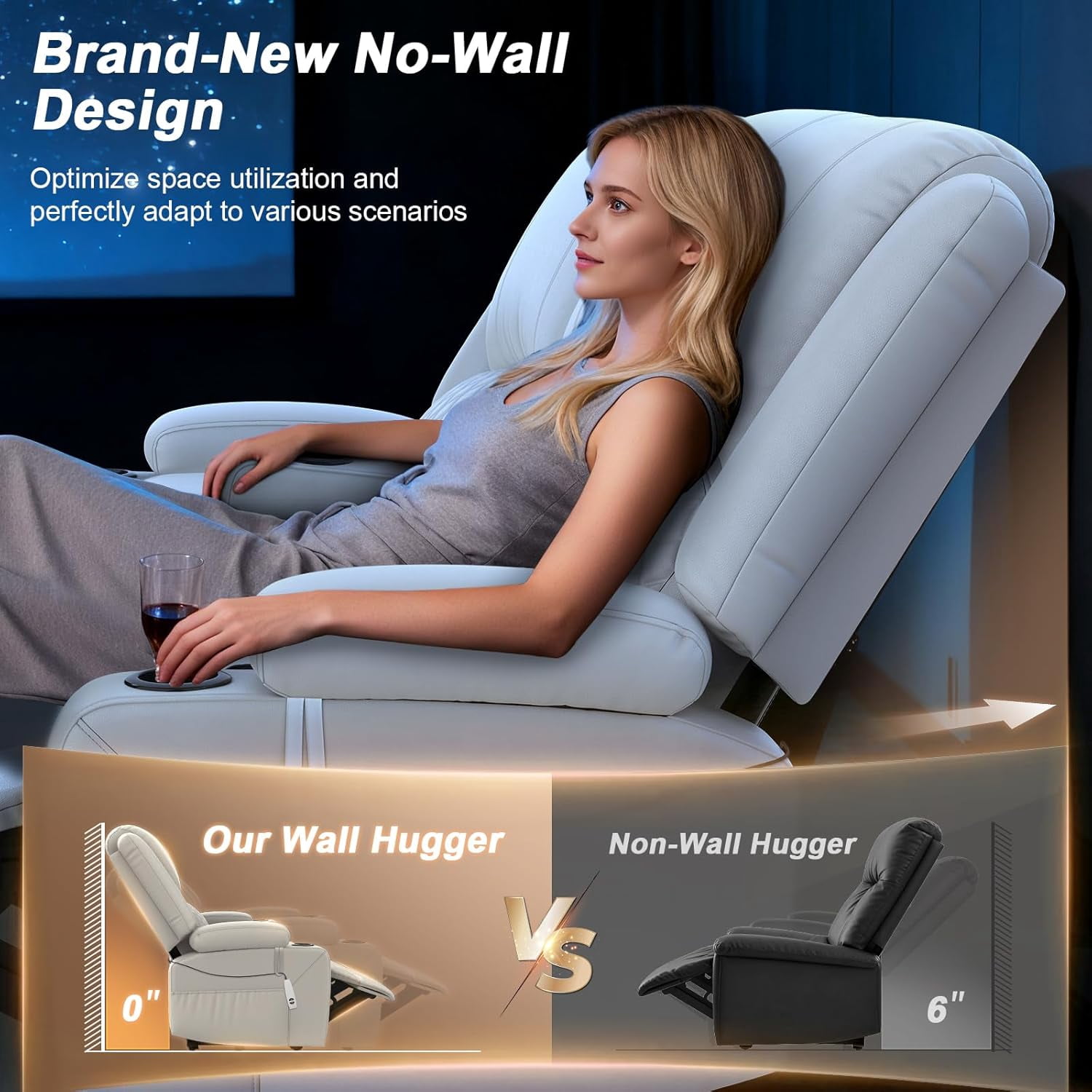 Loberfve Power Reclining Loveseat with Storage USB, Wall Hugger Recliner for Home Theater & RV, Removable Armrest, 2-Tier Cushion, White