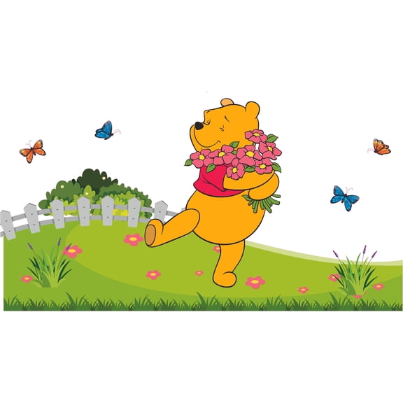 Teddy Bear Cartoon Character Decor Pooh The Bear Wall Decal Design - 20" x 30" Vinyl Adhesive Kids Bedroom Nursery StickerDecal Removable Sticker Home Living Room Art Animated TV Show Decoration