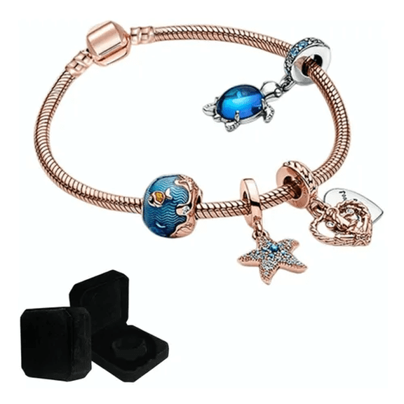 Pulsera Malubero Malu1842 Con Corazon Y Broche Rose Gold Azul