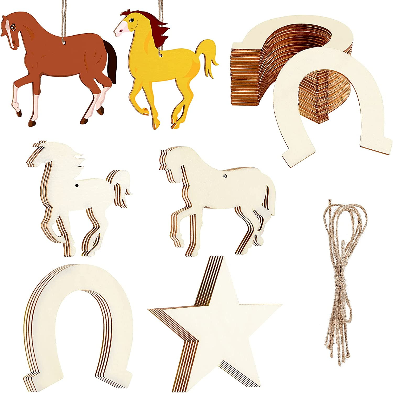 36 Pieces Unfinished Wooden Horse Cutouts Wood Discs Slices Horse
