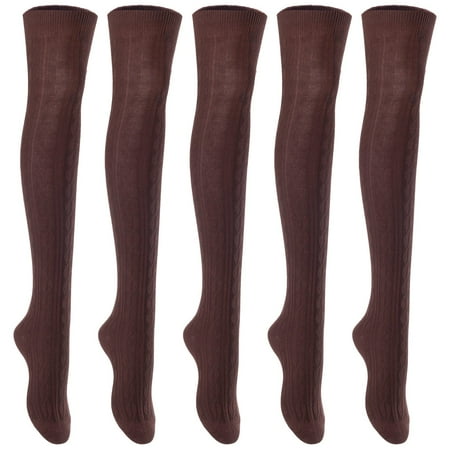 

Lian Lifestyle Exquisite Big Girls Women 5 Pairs Thigh High Cotton Socks. Super Comfortable in Vibrant Unique Colors Size 2.5-7 LBG1024 (Coffee)
