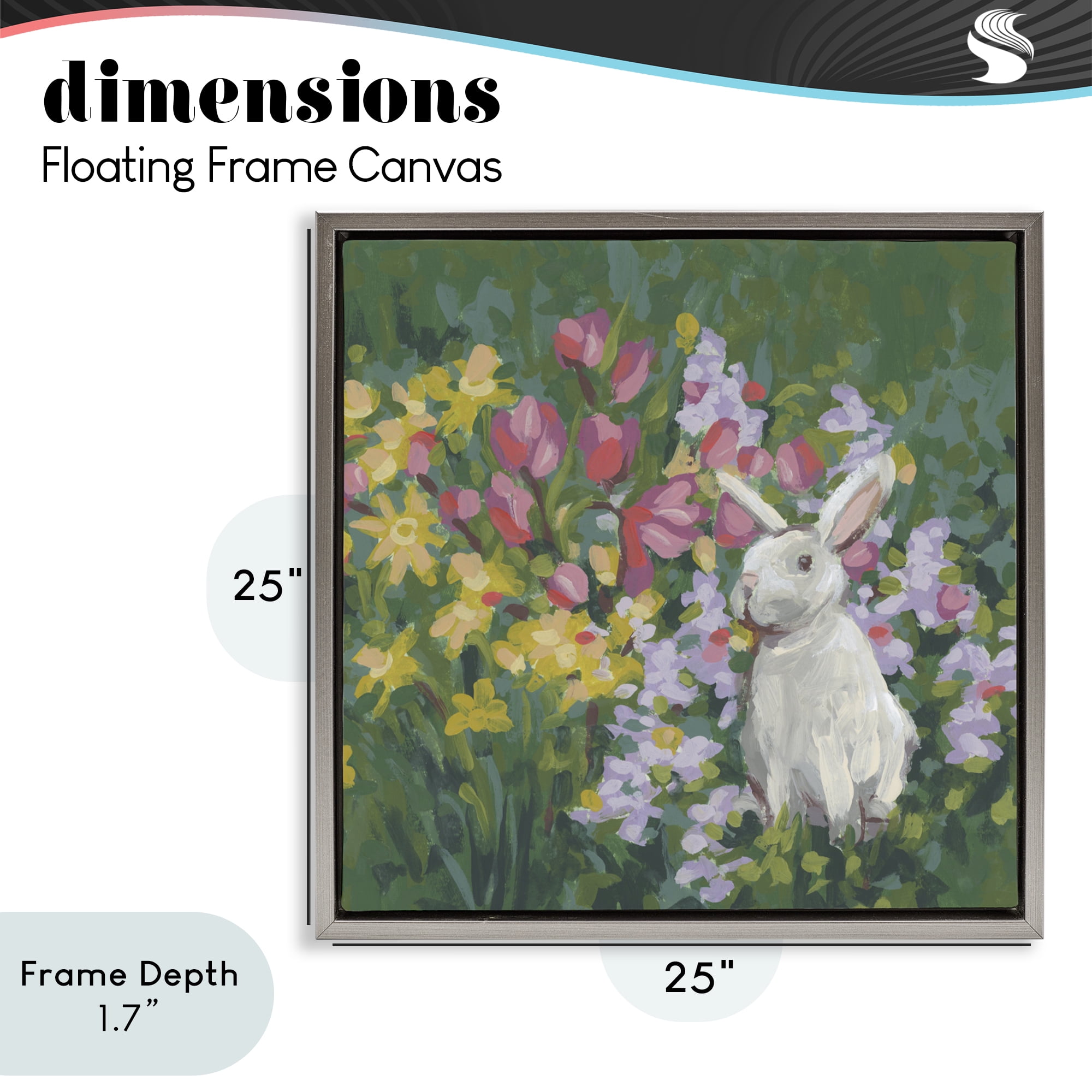 Stupell Industries Botanical Bliss Bunny Gray Framed Floater Canvas Wall Art, design by June Erica Vess