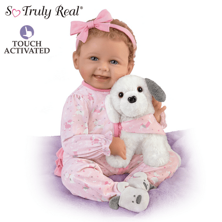 The Ashton - Drake Galleries Interactive Layla Coo's and Giggles with Plush Puppy that Happy Barks Back So Truly Real® Girl Doll with RealTouch® Vinyl Skin by Master Doll Artist Bonnie Chyle 18-inches