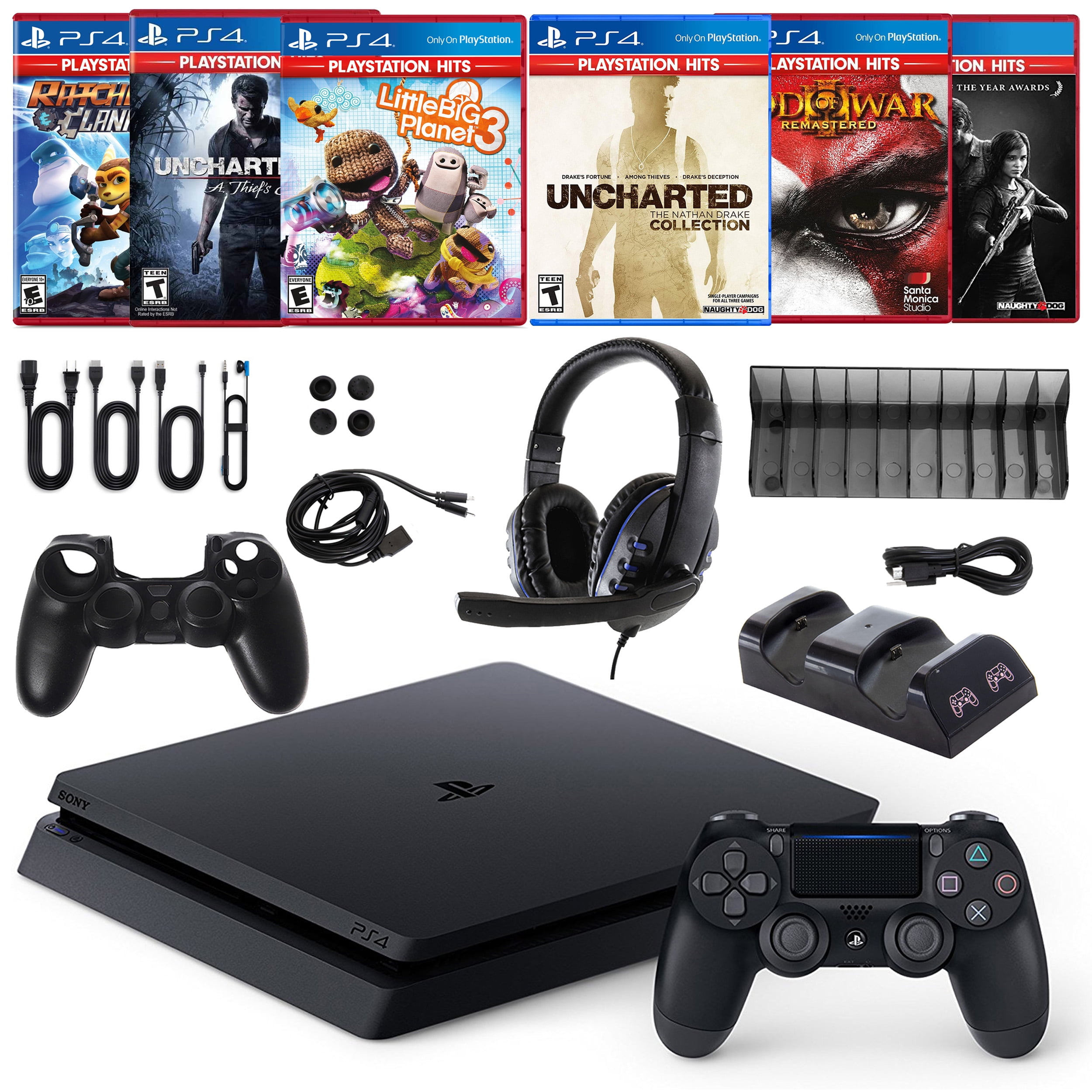PS4 Slim 1TB Console with 6 Games and Accessories Kit