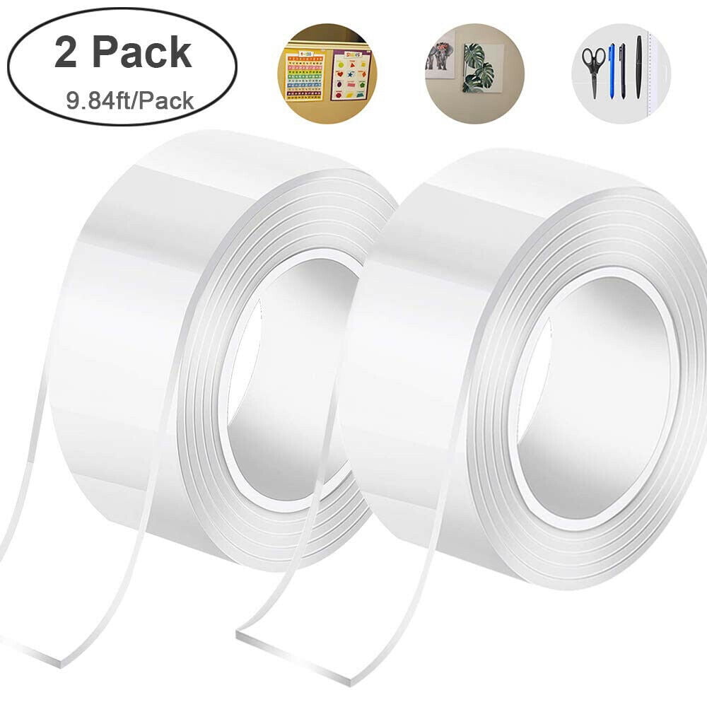 2 Pack Double Sided Tape Clear Nano Traceless Reuse Waterproof Adhesive