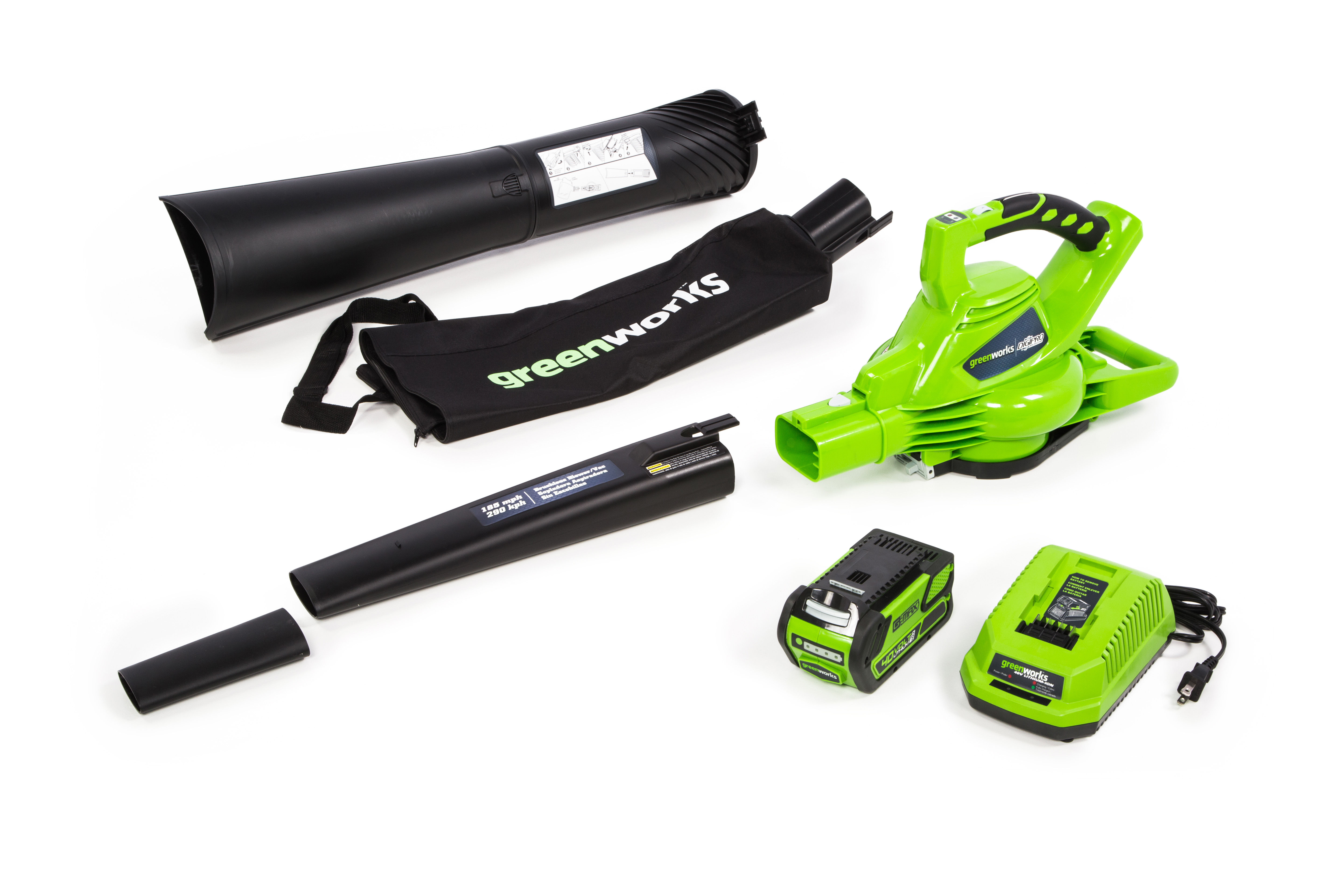 Greenworks 40V 340 CFM Leaf Blower/Vacuum with 4.0 Ah Battery and Charger, 24322 - image 4 of 7
