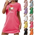 thumbnail image 3 of Xfvqtps Christmas Nightgown For Women Large Size Santa Claus And Christmas Tree Chest Print Short Sleeve Crewneck Solid Color Fashion Comfortable Soft Sleepshirts Yellow, 3 of 3