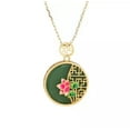 thumbnail image 3 of EOEMY Jade Carved Flower Pendant Necklace Charm 18K Gold Plated Chain Dainty Gemstone, 3 of 4