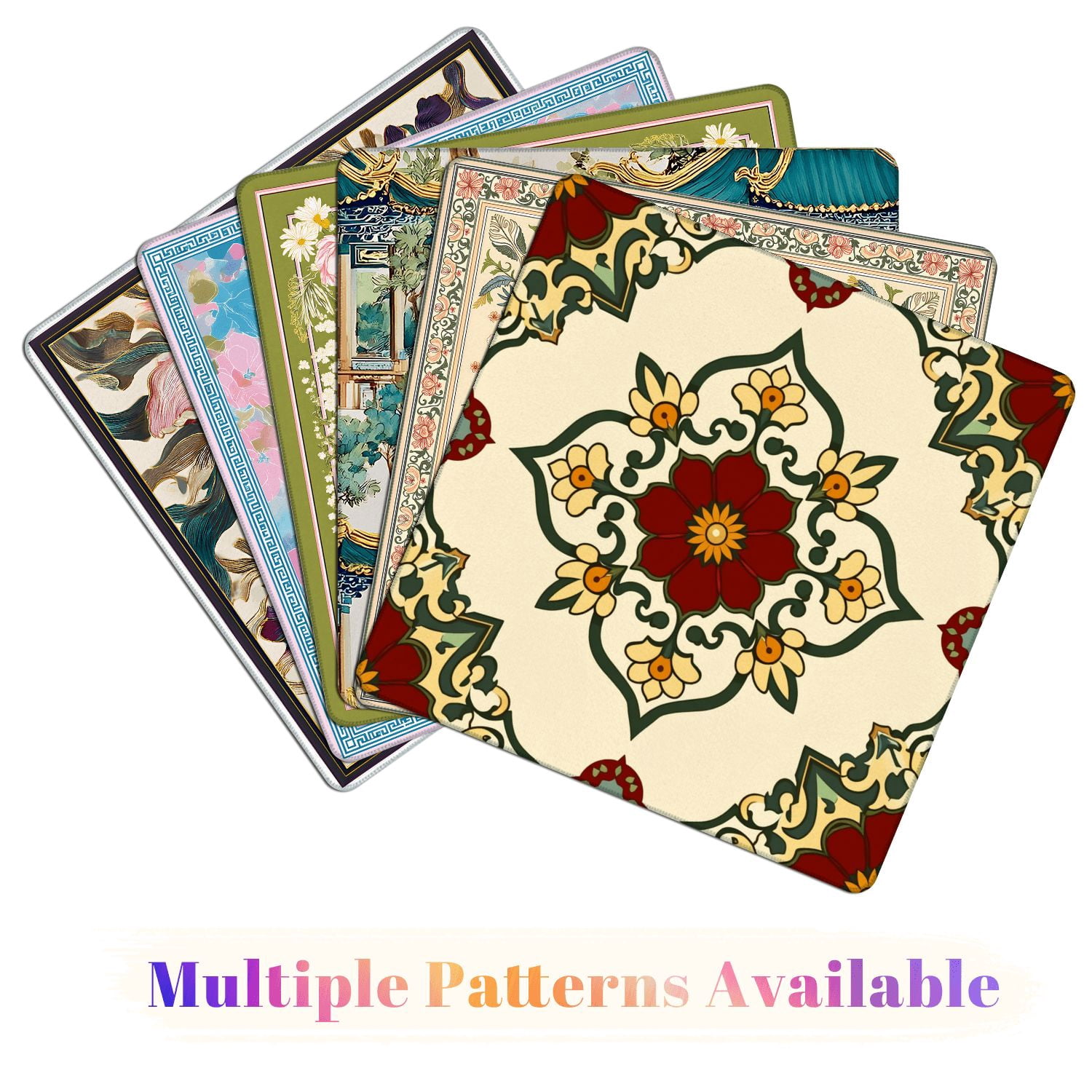 Mahjong Mat 31.5" x 31.5" Ornate Floral Mandala Red Yellow Green Symmetrical Design Non-Slip Noise Reduction American Mahjong Tiles Table Cover for Dominoes Poker Card Board Games Gift