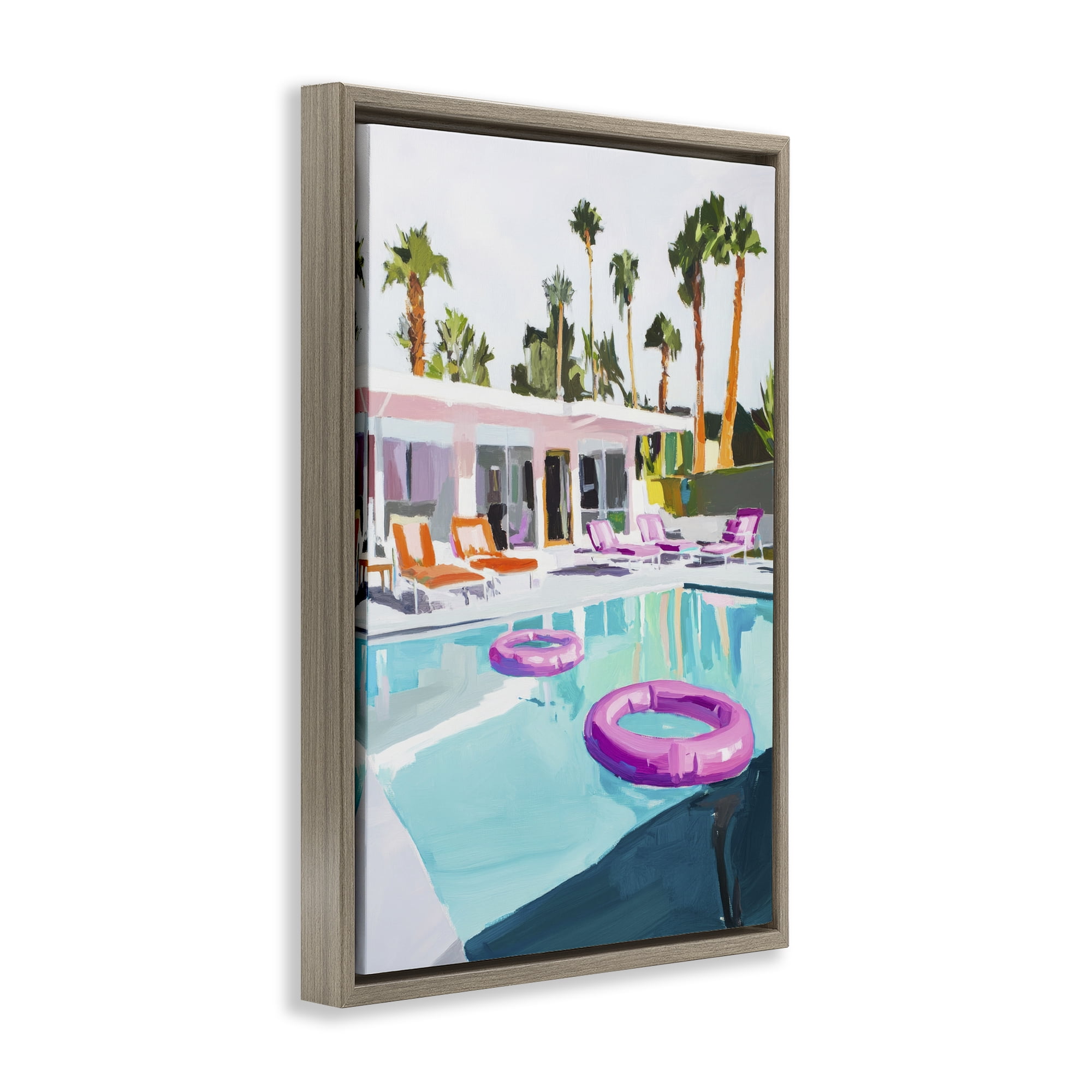 Stupell Industries Palm Springs Poolside Impression Brown Framed Floater Canvas Wall Art, design by Sisi and Seb