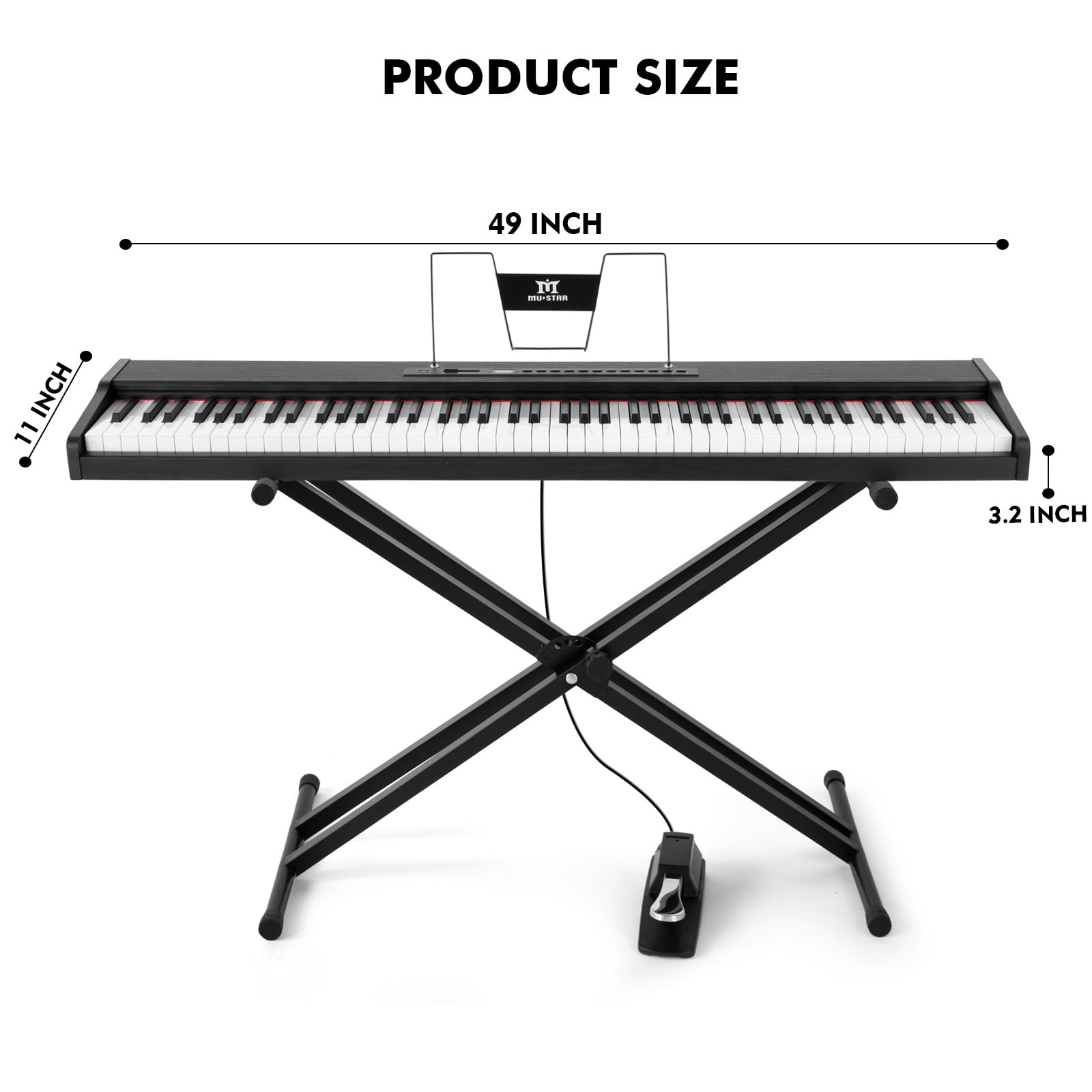 MUSTAR 88 Keys Electric Digital Piano Semi Weighted Keyboard w/USB MIDI,Bluetooth,Pedal,Bench(Black)