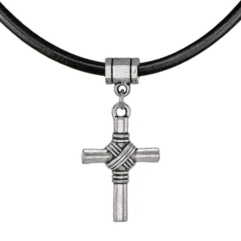 Cross on leather cord necklace outlet