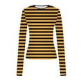 thumbnail image 7 of Aboser Striped Long Sleeve T Shirts for Women Y2k Clothes Slim Fit Basic Tees Casual Round Neck Tshirts Cozy Soft Undershirts Orange XXXL, 7 of 7