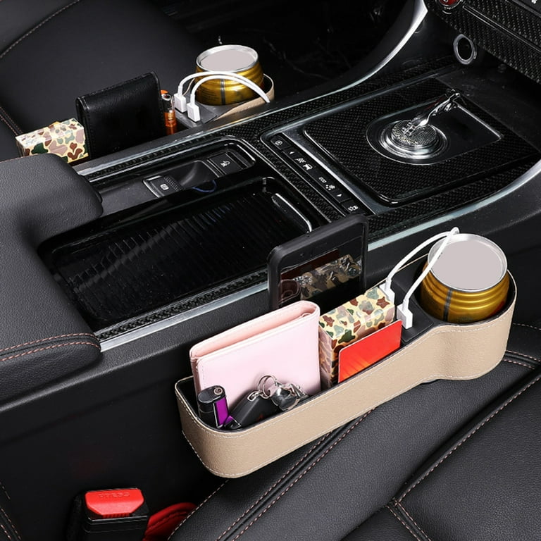 Hesroicy Car Seat Gap Organizer Storage Box ABS Dual USB Ports Phone Charger  Cup Holder for Auto 